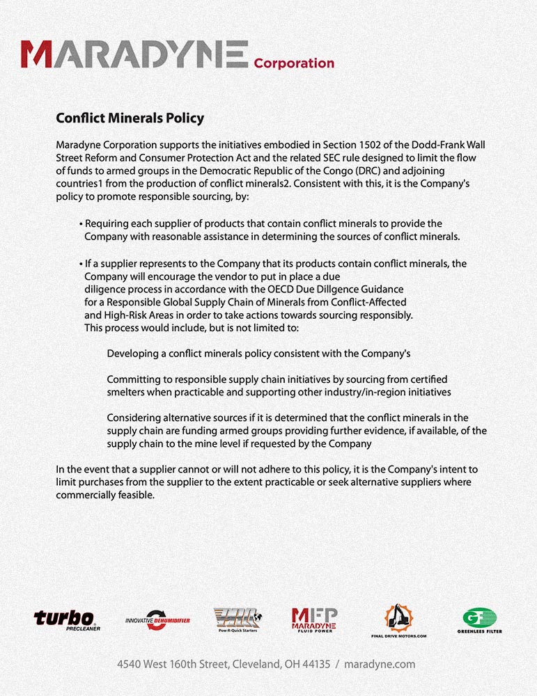 Maradyne Conflict Minerals Policy